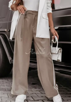 Materialowe Spodnie Wide Leg Z Lampasami Young And Brave Mokka