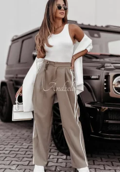 Materialowe Spodnie Wide Leg Z Lampasami Young And Brave Mokka