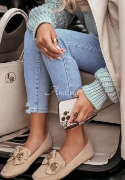 Mokasyny Zamszowe Z Kokardkami Je T'Aime Bezowe