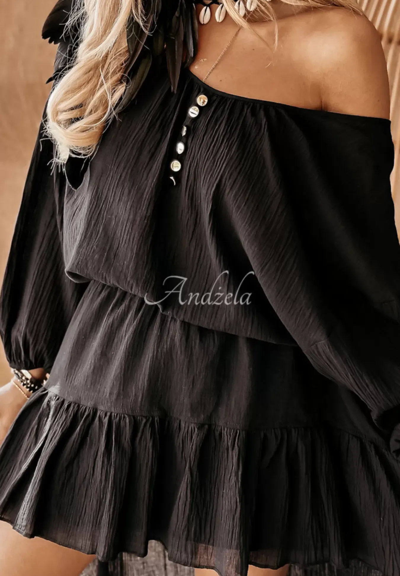 Muslinowa Bluzka Oversize Beach Babe Czarna