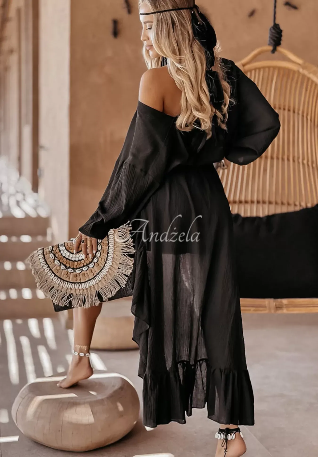 Muslinowa Bluzka Oversize Beach Babe Czarna