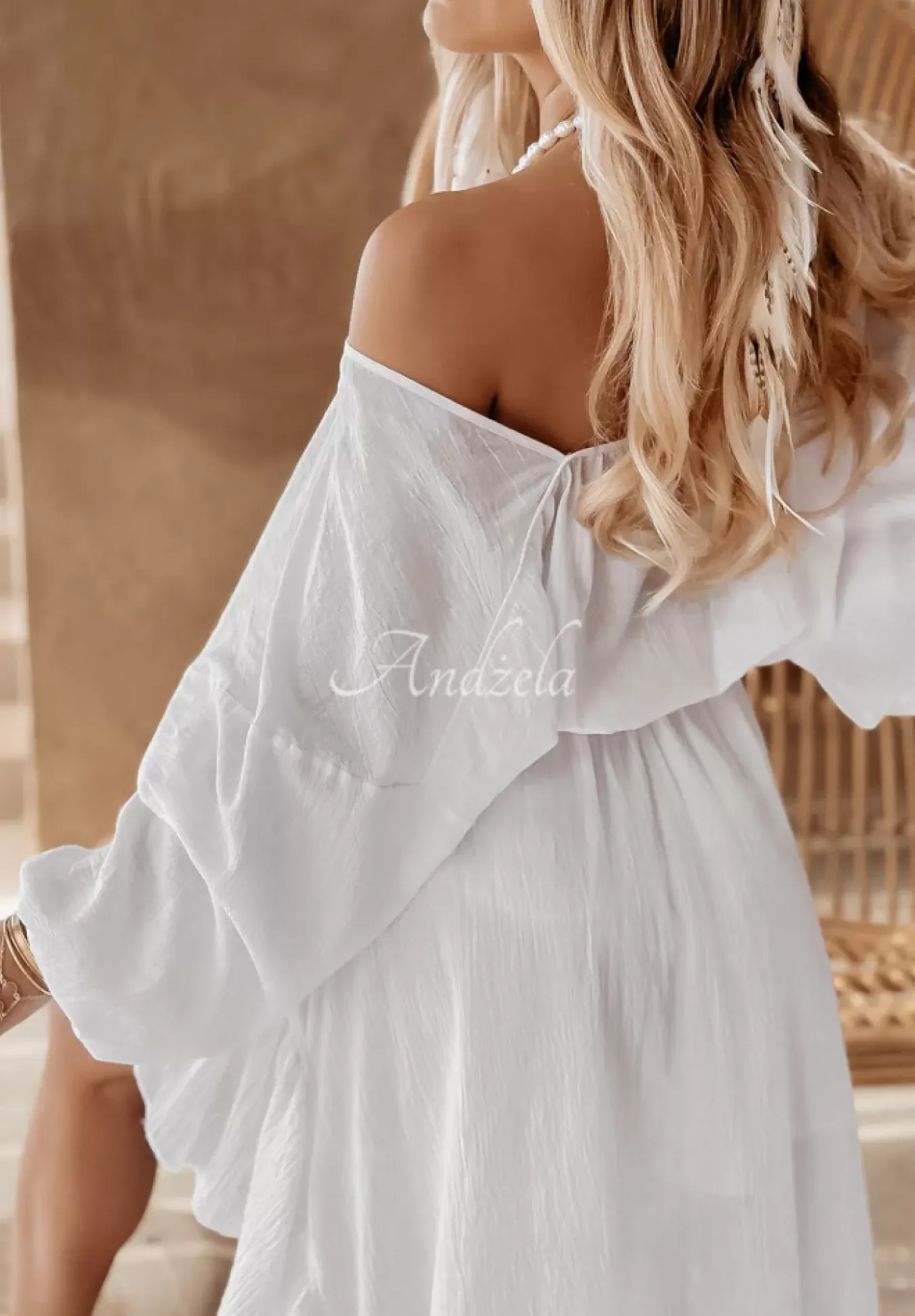 Muslinowa Bluzka Oversize Beach Babe Biala