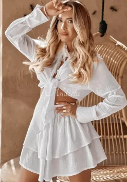 Muslinowa Spodniczka Mini Z Falbankami Beach Babe Biala
