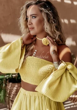 Muslinowy Choker, Bransoletka, Opaska 3In1 Aloha Beaches Bananowy