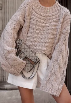 Ozdobnie Pleciony Sweter Oversize Cocomore Sweet Dreams Bezowy