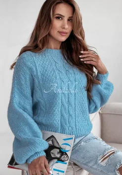 Ozdobnie Pleciony Sweter Oversize Aravis Blekitny