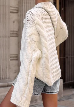 Ozdobnie Pleciony Sweter Oversize Cocomore Sweet Dreams Ecru