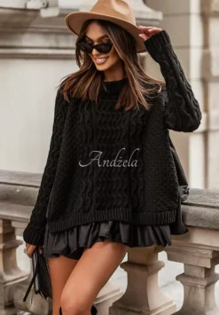 Ozdobnie Pleciony Sweter Z Falbankami Cocomore Timeless Beauty Czarny