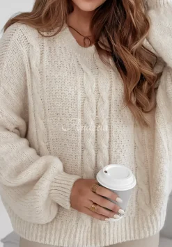 Ozdobnie Pleciony Sweter Oversize Aravis Ecru