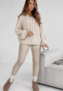 Ozdobnie Pleciony Sweter Oversize Aravis Ecru