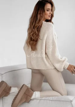 Ozdobnie Pleciony Sweter Oversize Aravis Ecru