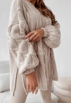 Ozdobnie Pleciony Sweter Oversize Cocomore Vivaldo Bezowy