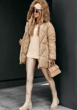 Pikowana Kurtka Z Futerkiem Polar Bear Camelowa