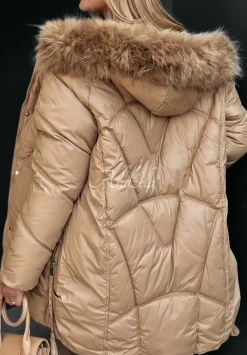 Pikowana Kurtka Z Futerkiem Polar Bear Camelowa