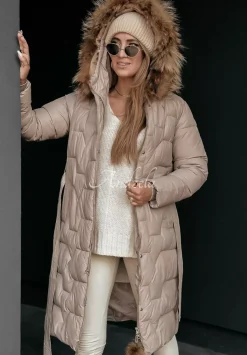 Pikowana Kurtka Z Futerkiem Frostbite Bezowa