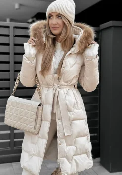 Pikowana Kurtka Z Futerkiem Frostbite Jasnobezowa