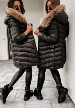 Pikowana Kurtka Z Kapturem Winter Czarna