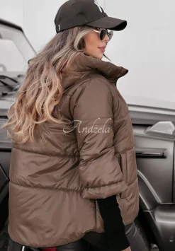 Pikowana Kurtka Z Kapturem Windy Camelowa