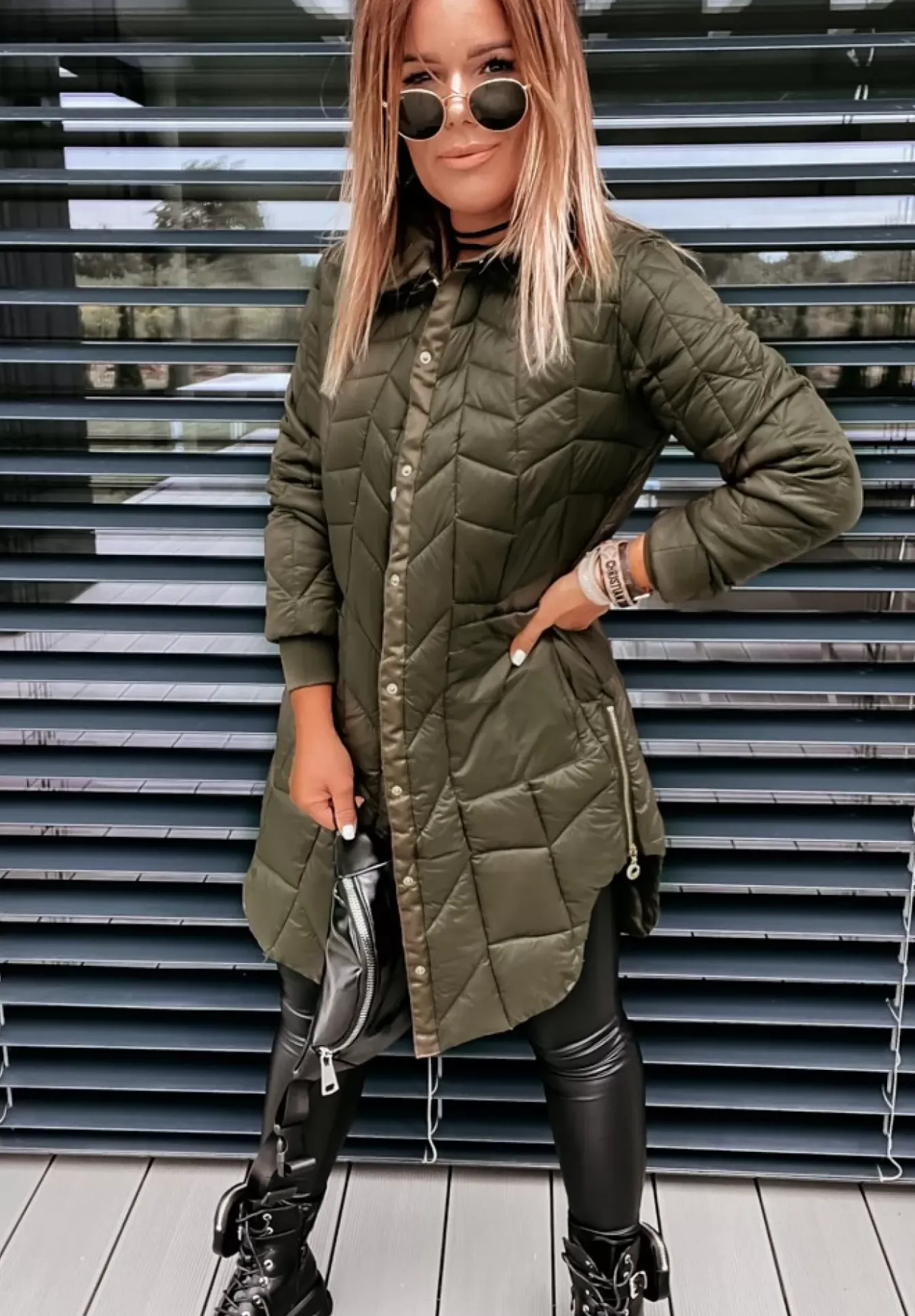 Pikowany Plaszcz Z Suwakami Trish Khaki
