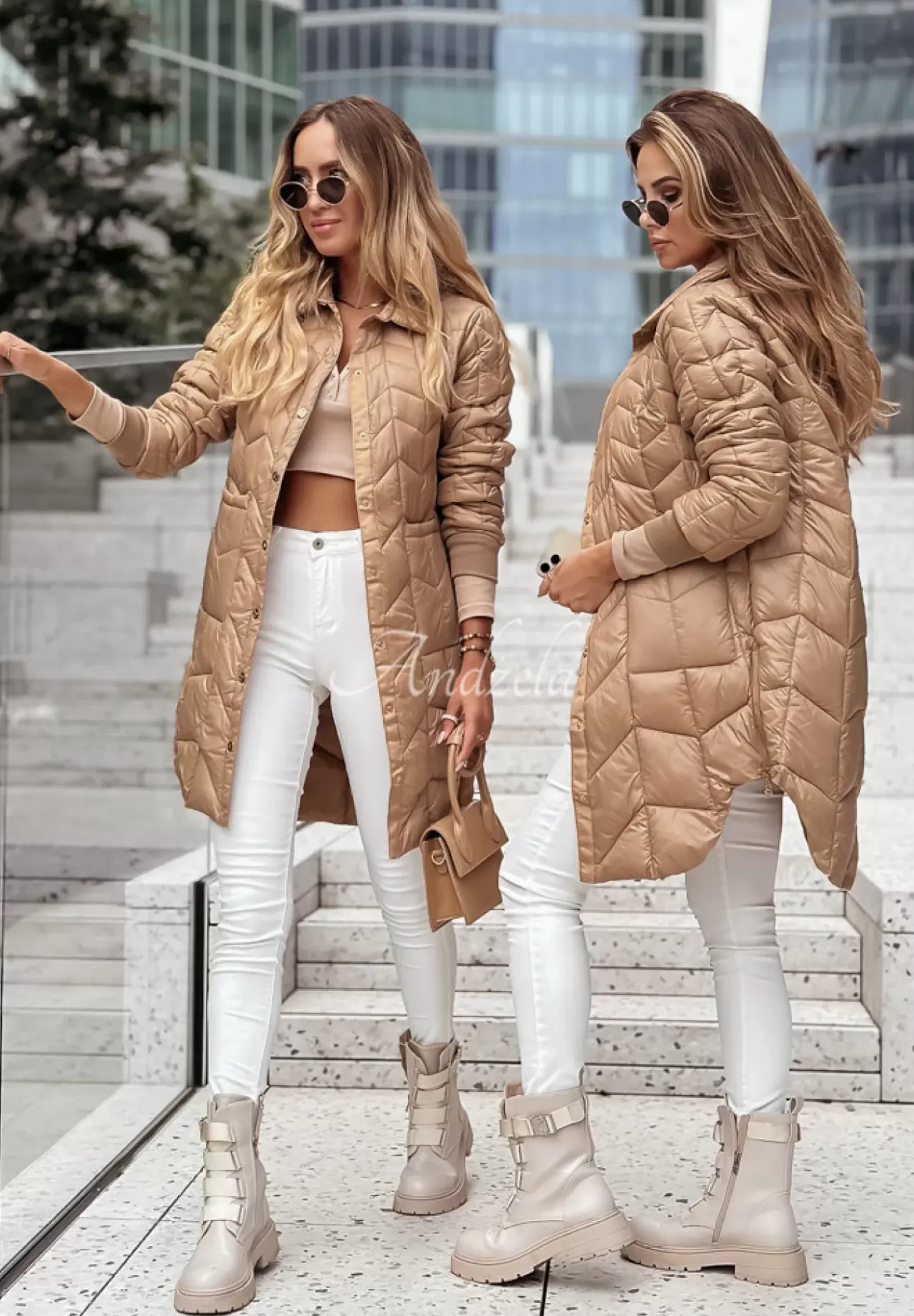Pikowany Plaszcz Z Suwakami Trish Jasnocamelowy