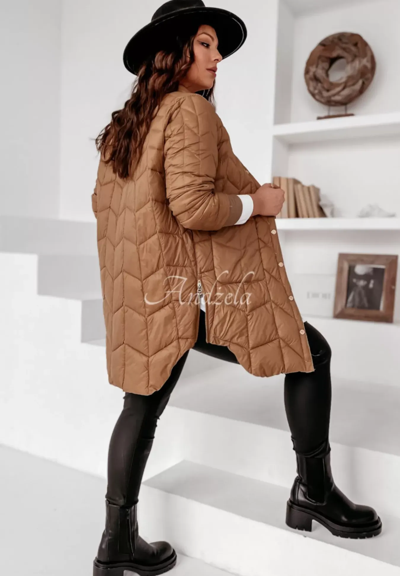Pikowany Plaszcz Z Suwakami Trish Camelowy
