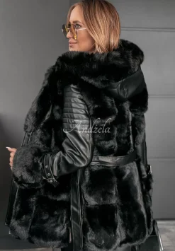 Plaszcz Z Imitacji Skory Z Futerkiem Season To Be Freezin Czarny
