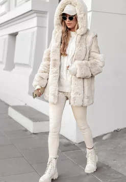Plaszcz Z Imitacji Skory Z Futerkiem Arctic Aura Bezowy