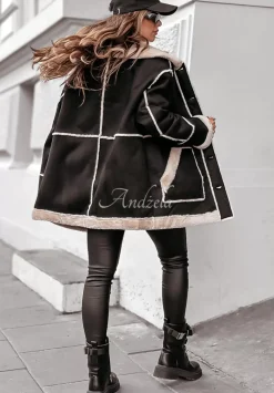 Plaszcz Z Imitacji Zamszu Z Futerkiem Icy Elegance Czarny