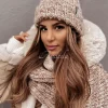 Pleciona Czapka Z Pomponem Laponia Mokka-Ecru
