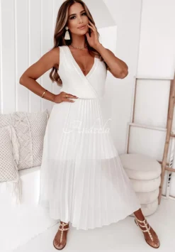 Plisowana Sukienka Maxi Dalmatia Biala