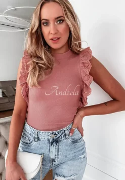 Prazkowana Bluzka Boho Z Falbankami Tilla Pudrowy Roz
