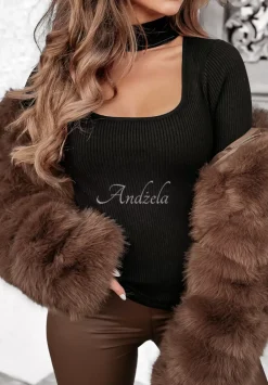 Prazkowana Bluzka Z Dekoltem Modern Lover Czarna