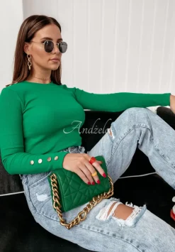 Prazkowana Bluzka Z Ozdobnymi Guzikami Anita Zielona