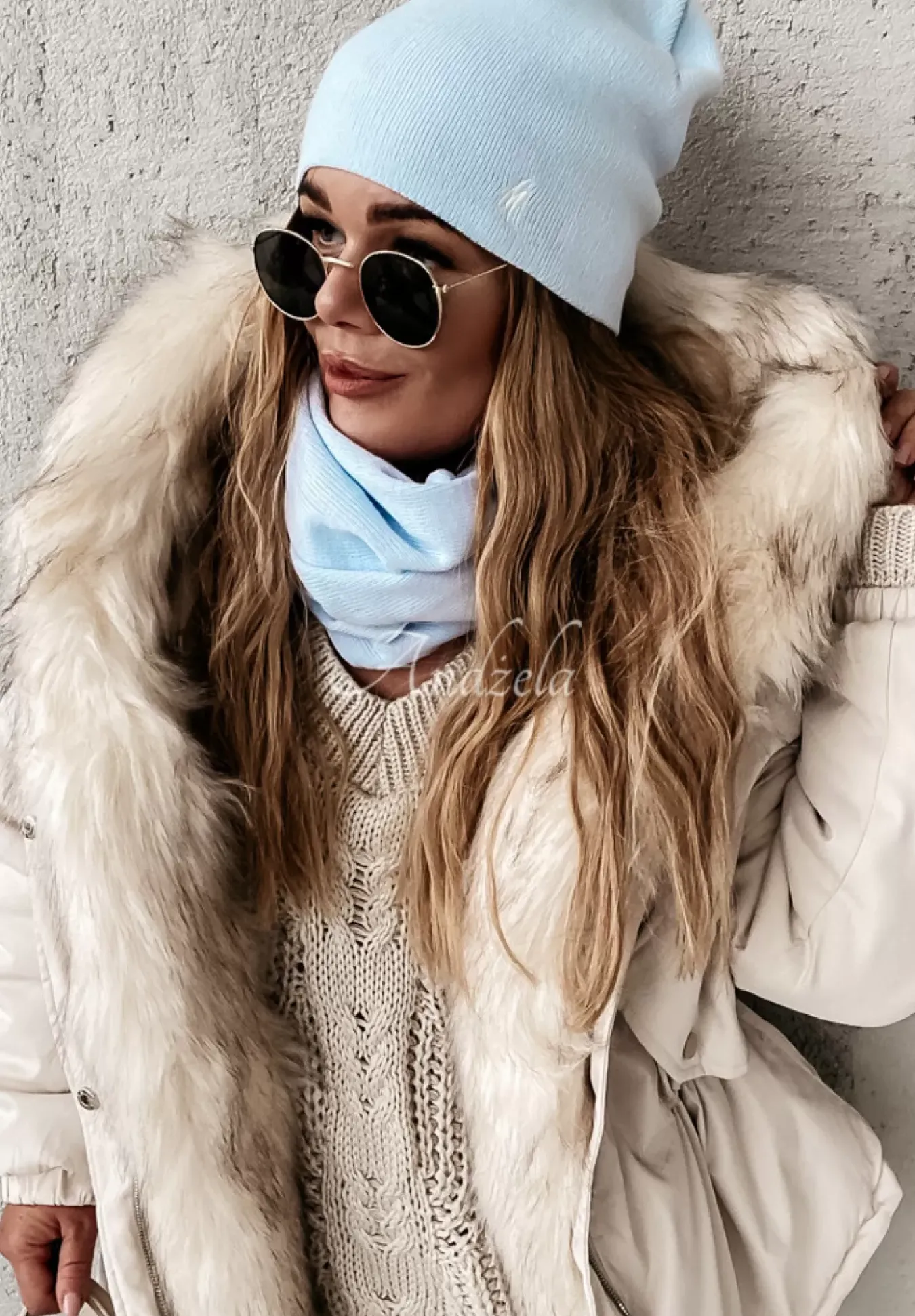 Prazkowana Czapka Foggy Blekitna