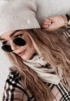 Prazkowana Czapka Foggy Bezowa