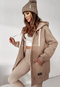 Rozpinana Bluza Z Kapturem Siempre Jasnobezowa