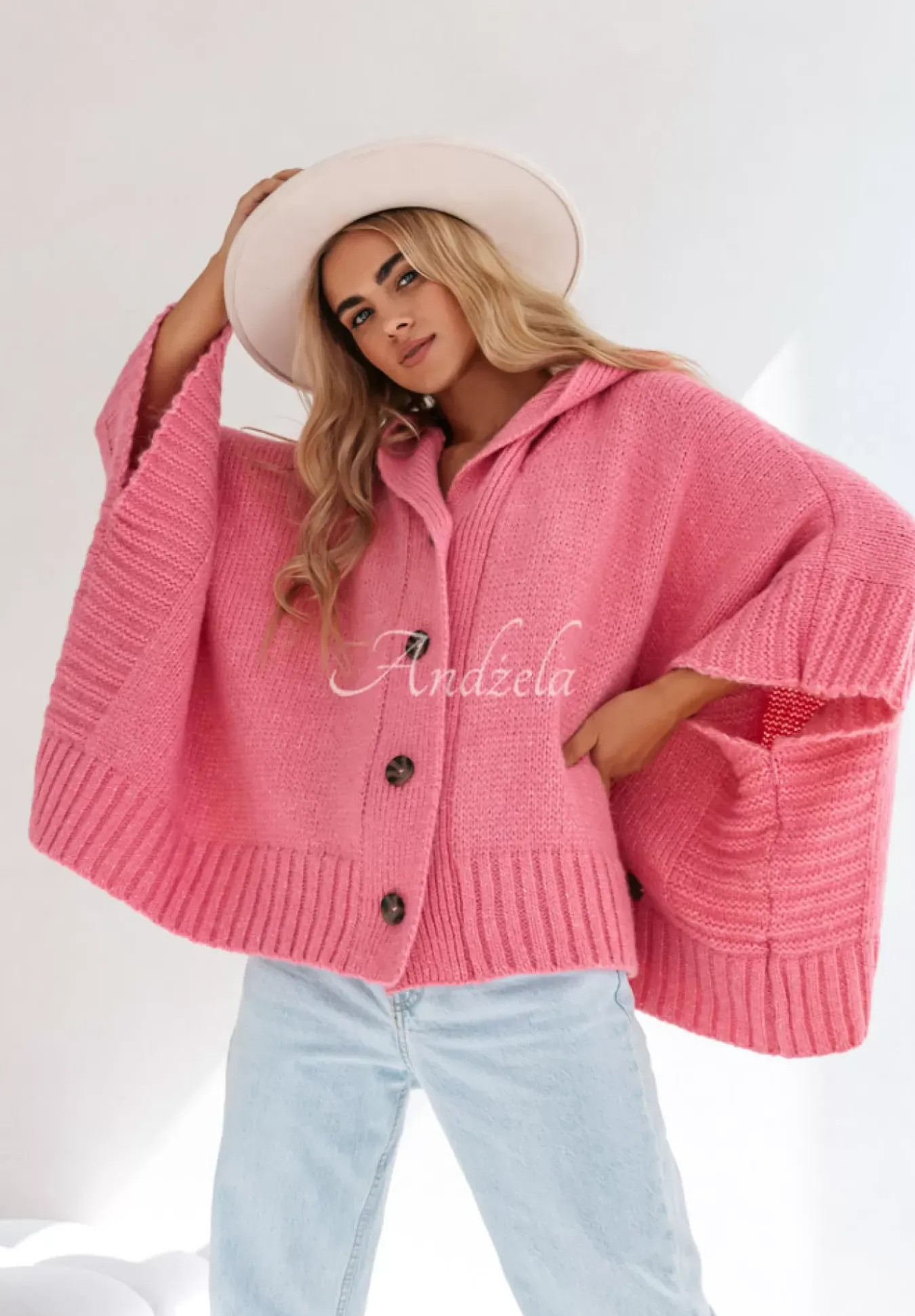 Rozpinany Kardigan Oversize Cocomore Miracle Happens Rozowy