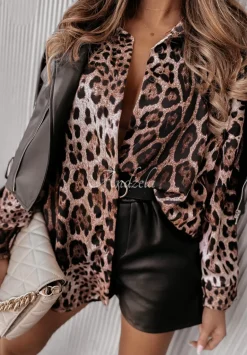 Satynowa Koszula Oversize Shelia W Panterke
