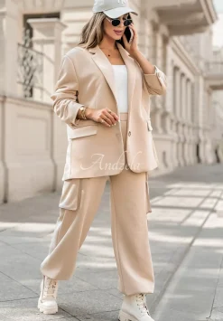 Spodnie Dresowe Z Kieszeniami Smart Styling Bezowe