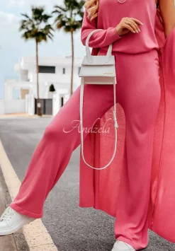 Spodnie Dzianinowe Wide Leg Back To Basics Rozowe