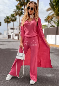 Spodnie Dzianinowe Wide Leg Back To Basics Rozowe