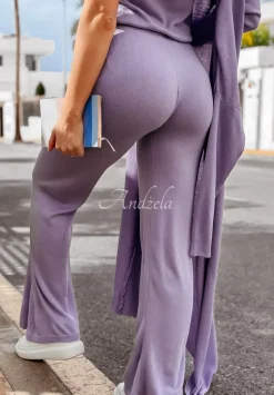 Spodnie Dzianinowe Wide Leg Back To Basics Liliowe
