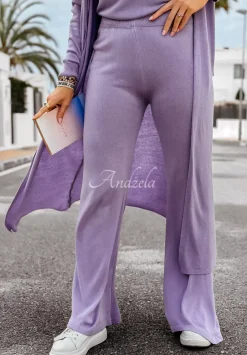 Spodnie Dzianinowe Wide Leg Back To Basics Liliowe