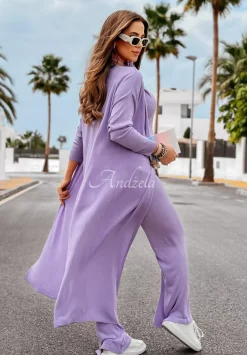 Spodnie Dzianinowe Wide Leg Back To Basics Liliowe