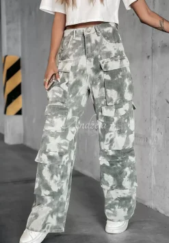 Spodnie Jeansowe Cargo Z Kieszeniami We Wzor Moro Cranston Khaki