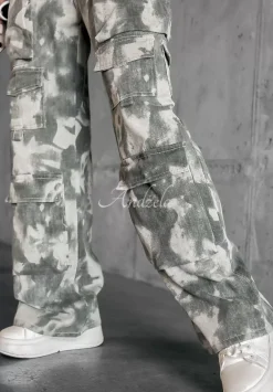 Spodnie Jeansowe Cargo Z Kieszeniami We Wzor Moro Cranston Khaki