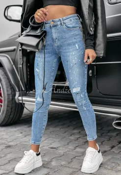 Spodnie Jeansowe Skinny Splashy Niebieskie