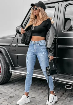 Spodnie Jeansowe Skinny Splashy Niebieskie