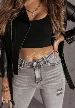 Spodnie Jeansowe Skinny Z Przetarciami Strong Enough Szare