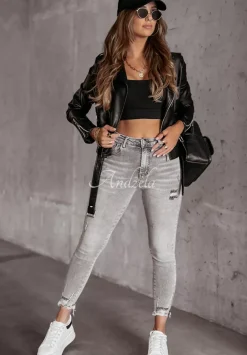 Spodnie Jeansowe Skinny Z Przetarciami Strong Enough Szare